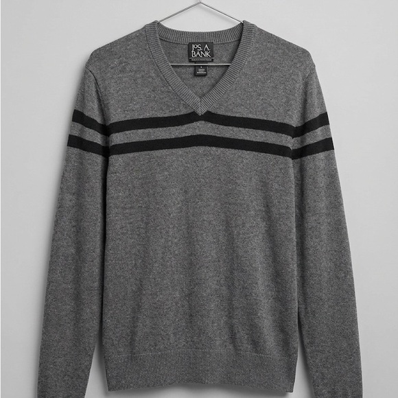 Jos. A. Bank Other - Jos. A. Bank Charcoal V-Neck Sweater with Black Stripes XL 100% Cotton